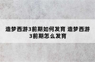 造梦西游3前期如何发育 造梦西游3前期怎么发育